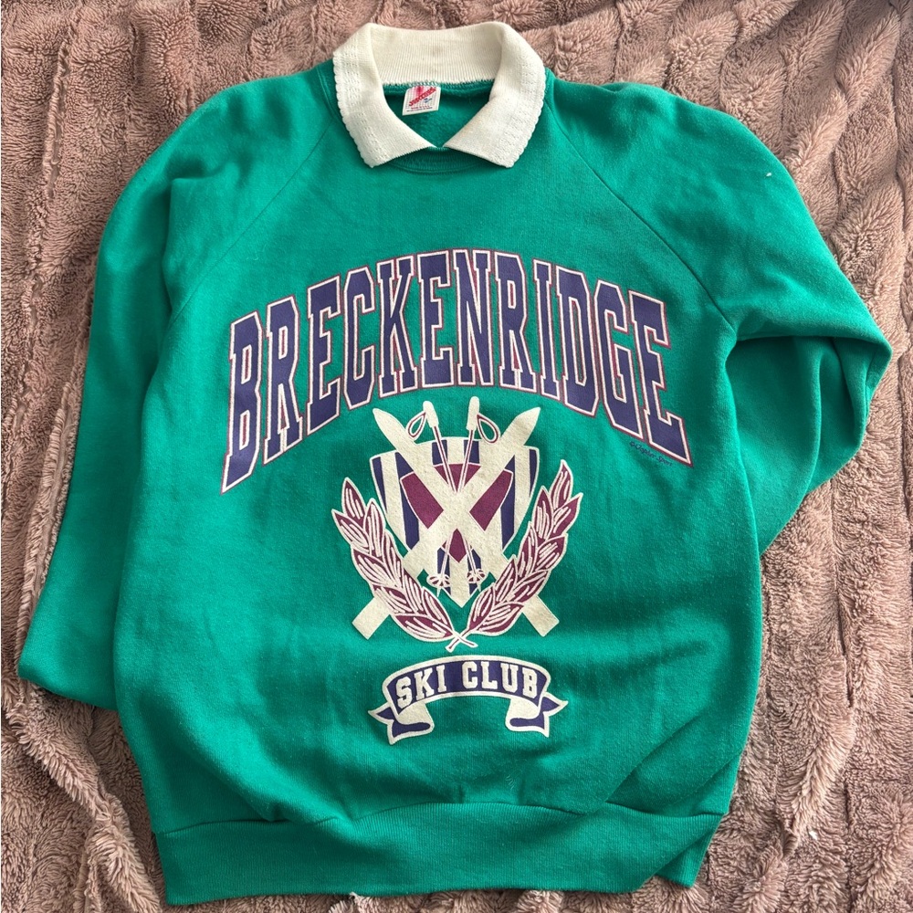 Vintage Breckenridge Teal and White Crewneck Sweater
